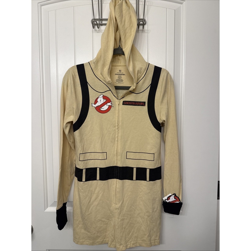 Ghostbusters Hooded Costume Romper Adult X-small Beige Zip Front NWT
